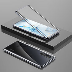 Oppo Reno3 Pro用ケース 高級感 手触り良い アルミメタル 製の金属製 360度 フルカバーバンパー 鏡面 カバー Oppo ブラック