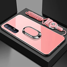 Oppo Reno3 Pro用ハイブリットバンパーケース プラスチック 鏡面 カバー アンド指輪 マグネット式 A02 Oppo ピンク