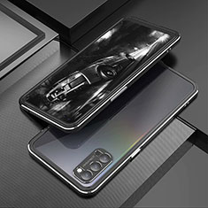 Oppo Reno4 5G用ケース 高級感 手触り良い アルミメタル 製の金属製 バンパー カバー T01 Oppo ブラック