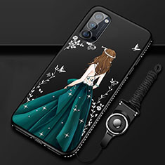 Oppo Reno4 5G用シリコンケース ソフトタッチラバー バタフライ ドレスガール ドレス少女 カバー S01 Oppo グリーン