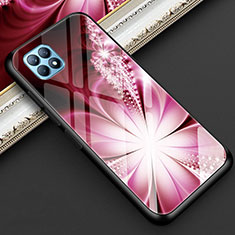 Oppo Reno4 SE 5G用ハイブリットバンパーケース プラスチック 鏡面 花 カバー Oppo ピンク