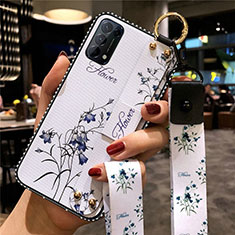 Oppo Reno5 5G用シリコンケース ソフトタッチラバー 花 カバー Oppo ホワイト