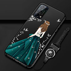 Oppo Reno5 5G用シリコンケース ソフトタッチラバー バタフライ ドレスガール ドレス少女 カバー Oppo ブラック