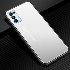 Oppo Reno5 5G用ケース 高級感 手触り良い アルミメタル 製の金属製 カバー Oppo シルバー