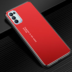 Oppo Reno5 Pro 5G用ケース 高級感 手触り良い アルミメタル 製の金属製 カバー Oppo レッド