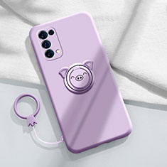 Oppo Reno5 Pro 5G用極薄ソフトケース シリコンケース 耐衝撃 全面保護 アンド指輪 マグネット式 バンパー Oppo ラベンダー