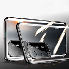 Oppo Reno5 Z 5G用ケース 高級感 手触り良い アルミメタル 製の金属製 360度 フルカバーバンパー 鏡面 カバー P01 Oppo ブラック