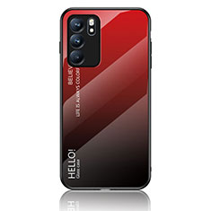 Oppo Reno6 5G用ハイブリットバンパーケース プラスチック 鏡面 虹 グラデーション 勾配色 カバー LS1 Oppo レッド