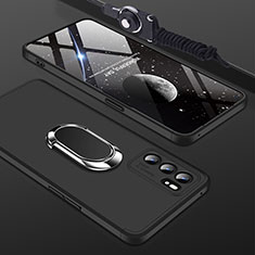 Oppo Reno6 5G用ハードケース プラスチック 質感もマット アンド指輪 マグネット式 GK2 Oppo ブラック