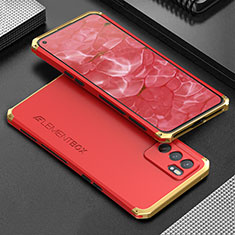 Oppo Reno6 5G用360度 フルカバー ケース 高級感 手触り良い アルミメタル 製の金属製 Oppo ゴールド・レッド