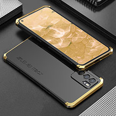 Oppo Reno6 5G用360度 フルカバー ケース 高級感 手触り良い アルミメタル 製の金属製 Oppo ゴールド・ブラック