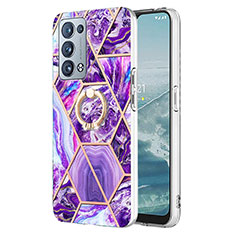 Oppo Reno6 Pro 5G用シリコンケース ソフトタッチラバー バタフライ パターン カバー アンド指輪 Y01B Oppo パープル