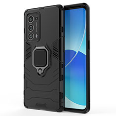 Oppo Reno6 Pro 5G用ハイブリットバンパーケース プラスチック アンド指輪 マグネット式 Oppo ブラック