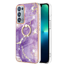 Oppo Reno6 Pro 5G用シリコンケース ソフトタッチラバー バタフライ パターン カバー アンド指輪 Y05B Oppo パープル