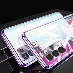 Oppo Reno6 Pro 5G用ケース 高級感 手触り良い アルミメタル 製の金属製 360度 フルカバーバンパー 鏡面 カバー P01 Oppo パープル