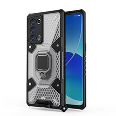 Oppo Reno6 Pro 5G用ハイブリットバンパーケース プラスチック アンド指輪 マグネット式 S04 Oppo ブラック