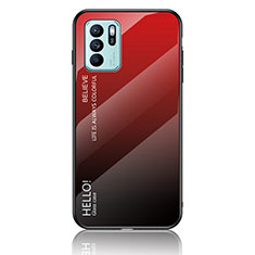Oppo Reno6 Z 5G用ハイブリットバンパーケース プラスチック 鏡面 虹 グラデーション 勾配色 カバー LS1 Oppo レッド