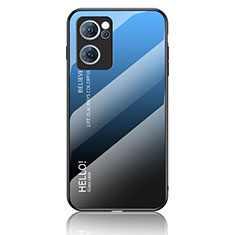 Oppo Reno7 5G用ハイブリットバンパーケース プラスチック 鏡面 虹 グラデーション 勾配色 カバー LS1 Oppo ネイビー