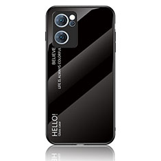 Oppo Reno7 5G用ハイブリットバンパーケース プラスチック 鏡面 虹 グラデーション 勾配色 カバー LS1 Oppo ブラック