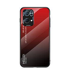Oppo Reno7 Pro 5G用ハイブリットバンパーケース プラスチック 鏡面 虹 グラデーション 勾配色 カバー LS1 Oppo レッド