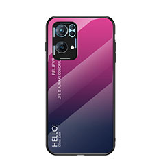 Oppo Reno7 Pro 5G用ハイブリットバンパーケース プラスチック 鏡面 虹 グラデーション 勾配色 カバー LS1 Oppo ローズレッド