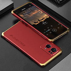 Oppo Reno7 Pro 5G用360度 フルカバー ケース 高級感 手触り良い アルミメタル 製の金属製 Oppo ゴールド・レッド