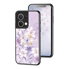 Oppo Reno8 5G用ハイブリットバンパーケース プラスチック 鏡面 花 カバー S01 Oppo ラベンダー