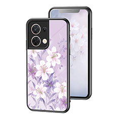 Oppo Reno8 5G用ハイブリットバンパーケース プラスチック 鏡面 花 カバー Oppo ラベンダー