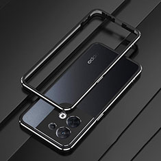 Oppo Reno8 5G用ケース 高級感 手触り良い アルミメタル 製の金属製 バンパー カバー S01 Oppo シルバー・ブラック