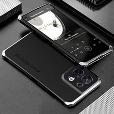Oppo Reno8 5G用360度 フルカバー ケース 高級感 手触り良い アルミメタル 製の金属製 Oppo シルバー・ブラック