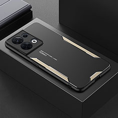 Oppo Reno8 5G用ケース 高級感 手触り良い アルミメタル 製の金属製 兼シリコン カバー Oppo ゴールド