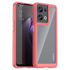 Oppo Reno8 5G用ハイブリットバンパーケース クリア透明 プラスチック カバー J01S Oppo レッド