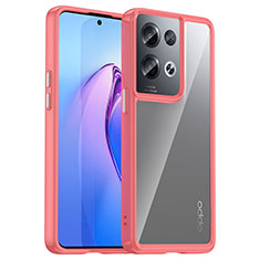 Oppo Reno8 Pro 5G用ハイブリットバンパーケース クリア透明 プラスチック カバー J01S Oppo レッド