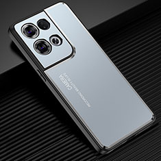 Oppo Reno9 5G用ケース 高級感 手触り良い アルミメタル 製の金属製 兼シリコン カバー J02 Oppo ネイビー