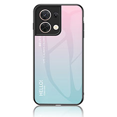 Oppo Reno9 Pro 5G用ハイブリットバンパーケース プラスチック 鏡面 虹 グラデーション 勾配色 カバー LS1 Oppo シアン