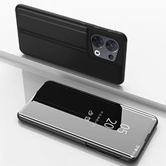 Oppo Reno9 Pro+ Plus 5G用手帳型 レザーケース スタンド 鏡面 カバー Oppo ブラック