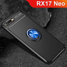 Oppo RX17 Neo用極薄ソフトケース シリコンケース 耐衝撃 全面保護 アンド指輪 マグネット式 バンパー A02 Oppo ネイビー・ブラック