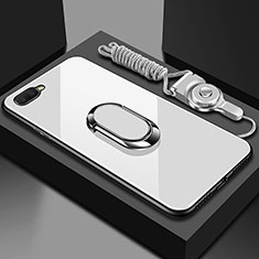 Oppo RX17 Neo用ハイブリットバンパーケース プラスチック 鏡面 カバー アンド指輪 マグネット式 T02 Oppo ホワイト