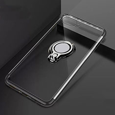 Oppo RX17 Neo用極薄ソフトケース シリコンケース 耐衝撃 全面保護 クリア透明 アンド指輪 マグネット式 C02 Oppo ブラック