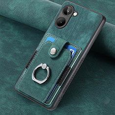 Realme 10 4G用シリコンケース ソフトタッチラバー レザー柄 カバー SD2 Realme グリーン