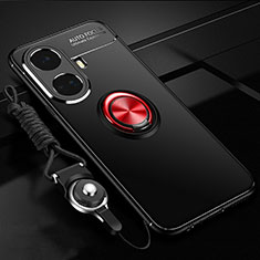 Realme 10 Pro+ Plus 5G用極薄ソフトケース シリコンケース 耐衝撃 全面保護 アンド指輪 マグネット式 バンパー SD3 Realme レッド・ブラック