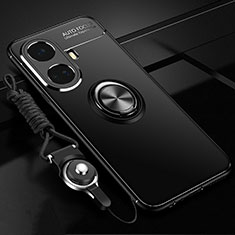 Realme 10 Pro+ Plus 5G用極薄ソフトケース シリコンケース 耐衝撃 全面保護 アンド指輪 マグネット式 バンパー SD3 Realme ブラック