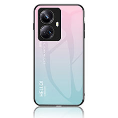 Realme 10 Pro+ Plus 5G用ハイブリットバンパーケース プラスチック 鏡面 虹 グラデーション 勾配色 カバー LS1 Realme シアン