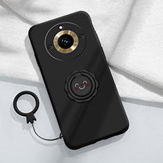 Realme 11 Pro 5G用極薄ソフトケース シリコンケース 耐衝撃 全面保護 アンド指輪 マグネット式 バンパー S01 Realme ブラック
