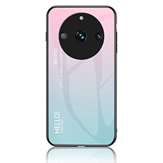 Realme 11 Pro 5G用ハイブリットバンパーケース プラスチック 鏡面 虹 グラデーション 勾配色 カバー LS1 Realme シアン