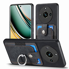Realme 11 Pro+ Plus 5G用シリコンケース ソフトタッチラバー レザー柄 カバー SD1 Realme ブラック