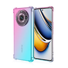 Realme 11 Pro+ Plus 5G用極薄ソフトケース グラデーション 勾配色 クリア透明 Realme シアン