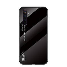 Realme 6s用ハイブリットバンパーケース プラスチック 鏡面 虹 グラデーション 勾配色 カバー Realme ブラック