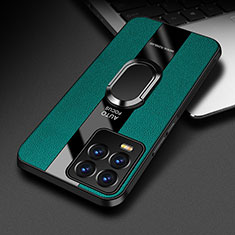 Realme 8 Pro用シリコンケース ソフトタッチラバー レザー柄 アンド指輪 マグネット式 PB1 Realme グリーン