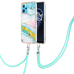 Realme 9 5G用シリコンケース ソフトタッチラバー バタフライ パターン カバー 携帯ストラップ Y05B Realme カラフル